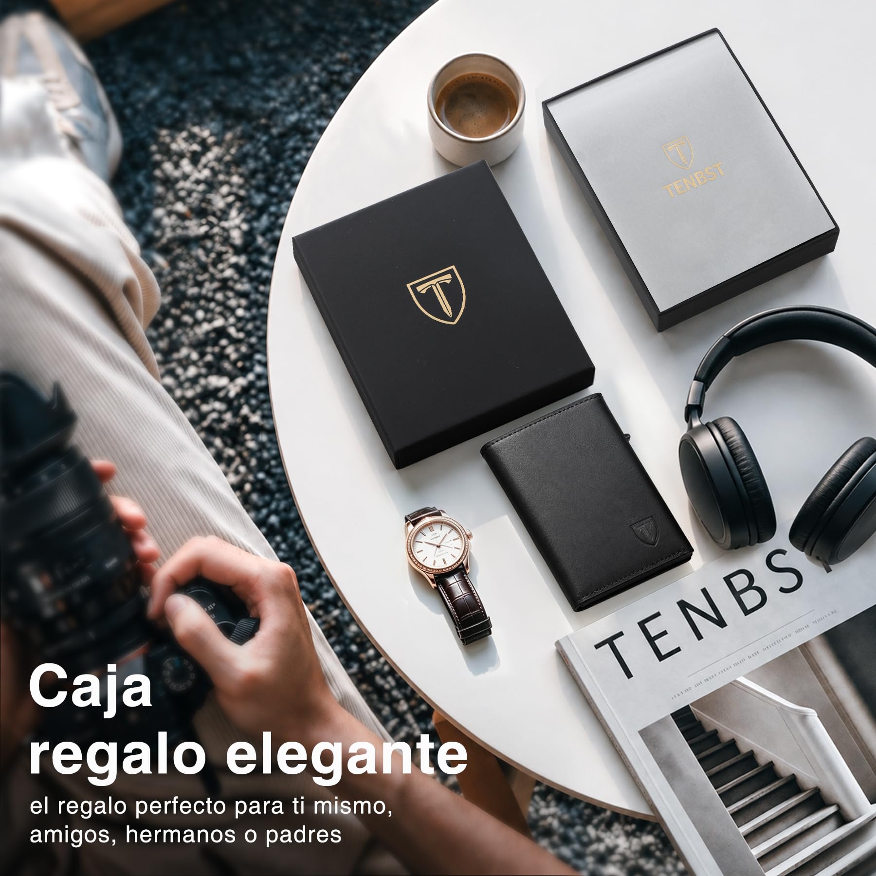 TENBST Carteras para Hombre Cartera Hombre Slim con Monedero y Protección RFID, Lujoso Tarjetero Hombre en Cuero con 8 Compartimentos para Tarjetas, Regalo para Hombre