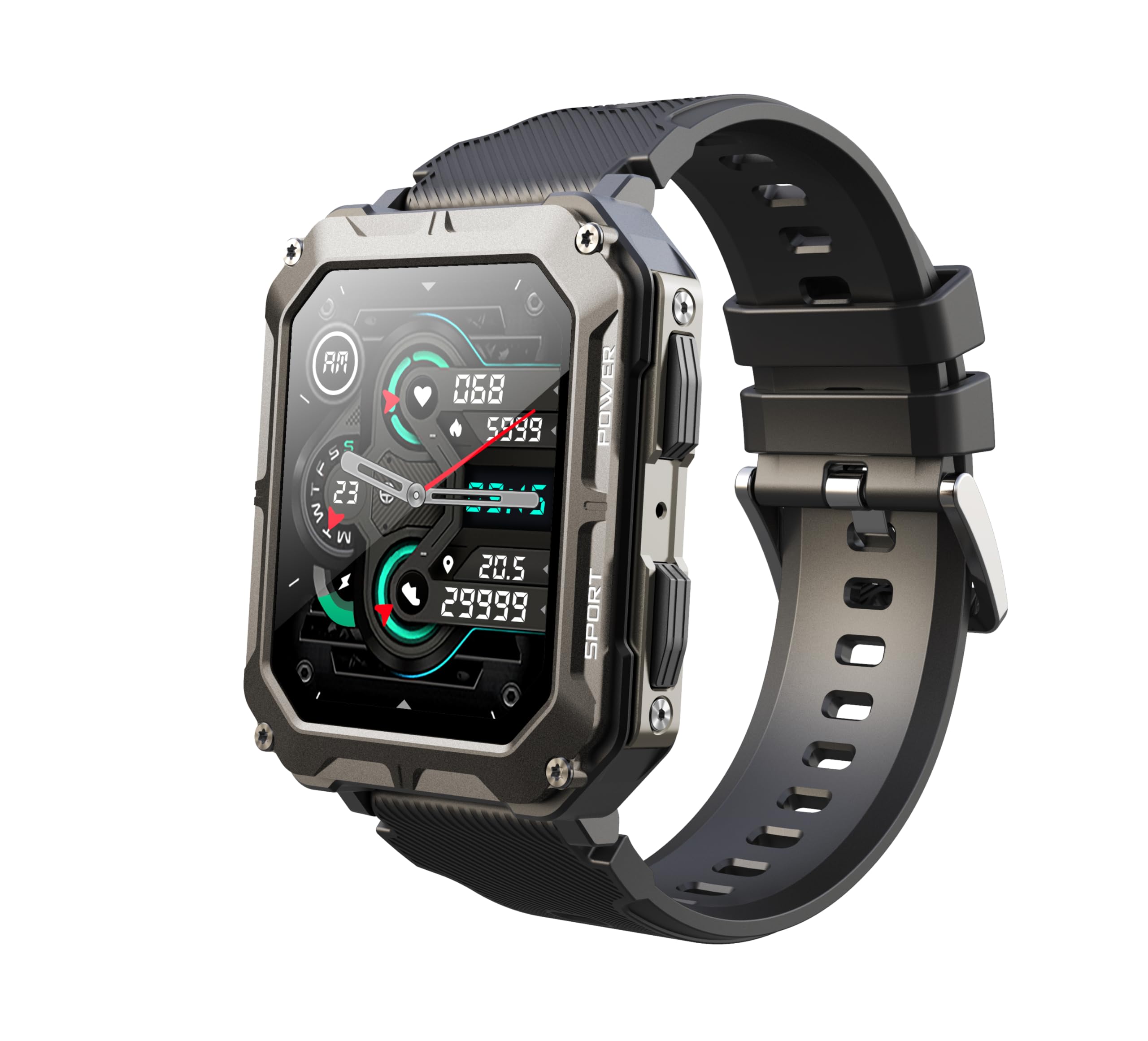 Gravity C20 Pro 1.83" Rugged Smartwatch, IP68 Waterproof, Bluetooth Call, AI Voice, 100+ Sports Modes, Heart Rate & Sleep Monitoring, Shockproof, Fitness Tracker for iOS & Android (Black)-image-6