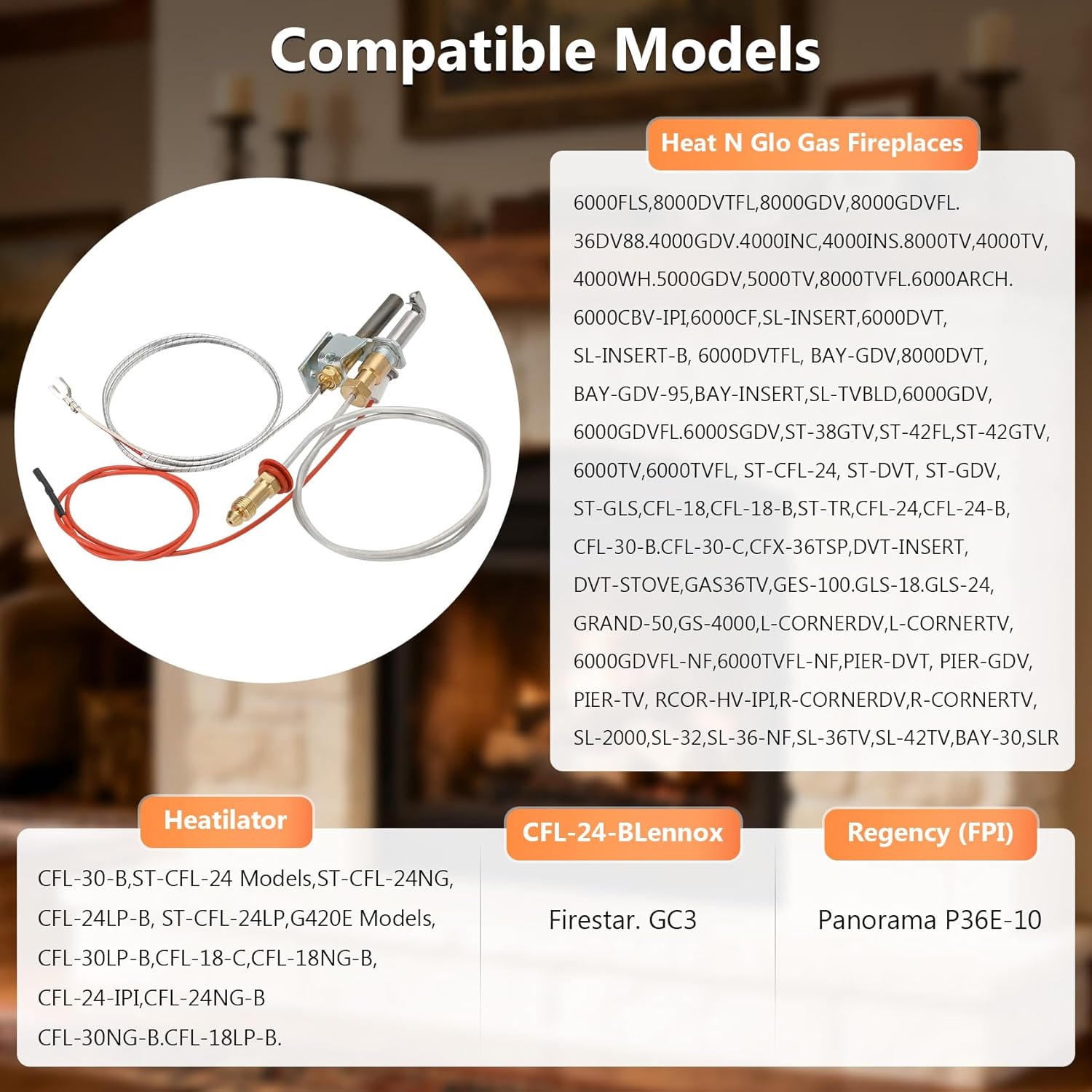 446-512A Natural Gas Pilot Assembly for Heat N Glo Gas Fireplaces and Log Sets, Natural Gas Pilot Assembly Replacement Parts for Heat N Glo SL2000, 5000, 6000 Gas Fireplace Insert with Thermopile