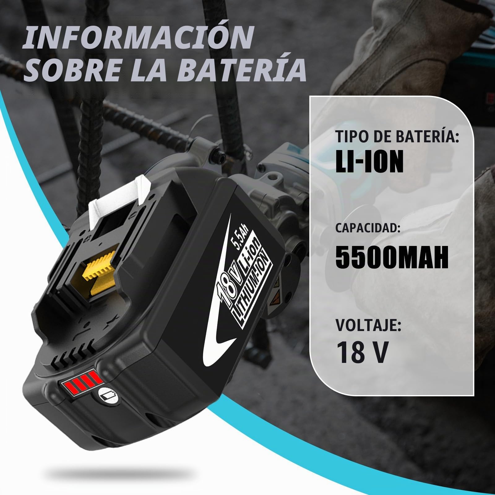 2pcs BL1860 5,5Ah batería de Repuesto para Makita batería 18V con Cargador | Repuesto para Makita Cargador 18V DC18RCT Compatible para 14.4V-18V BL1860 BL1850B