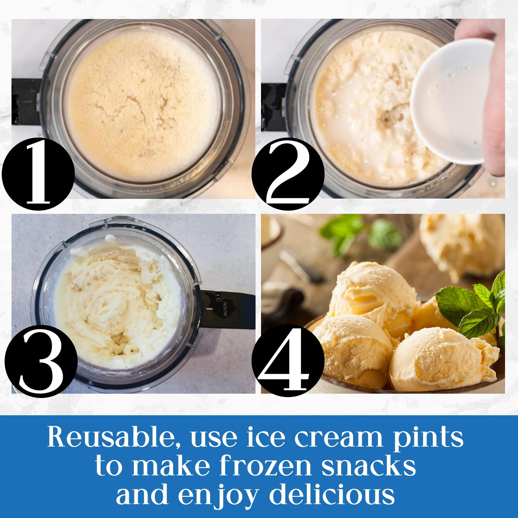 4 Pezzi Contenitori per Gelato per Ninja Creami,Vaschetta Contenitore Gelato,Vaschette per Gelato Riutilizzabili,Vaschette per Gelato con Coperchi y 4 cucchiai