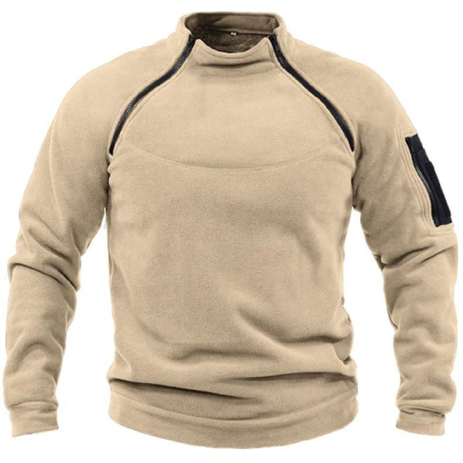 GOLDP Tactical Combat Fleece Pullover Jacket Men Military Athletic Sport Jumper Tops Army Windproof Sweaters (S,khaki)