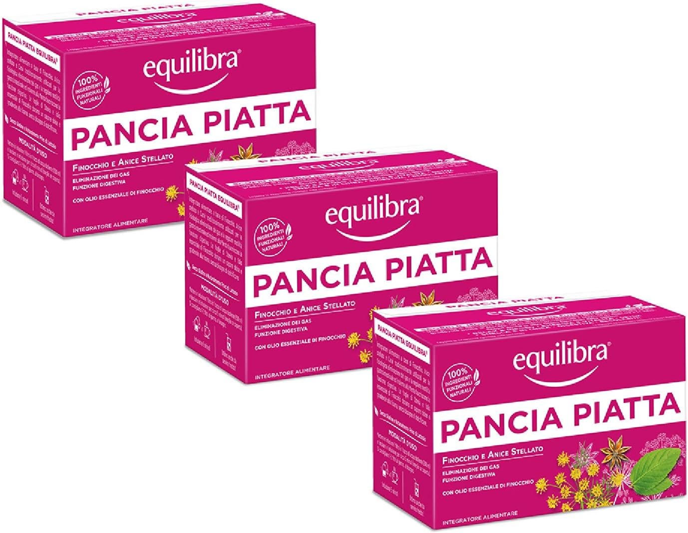 equilibra Integratori Alimentari Tisane, Tisana Pancia Piatta, 100% Ingredienti Funzionali per la Digestione, con Finocchio, Anice Stellato e Carvi, Materiali 100% Riciclabili, 3 Pezzi da 15 Filtri Pancia Piatta 15 unità (Confezione da 3) - Immagine 1