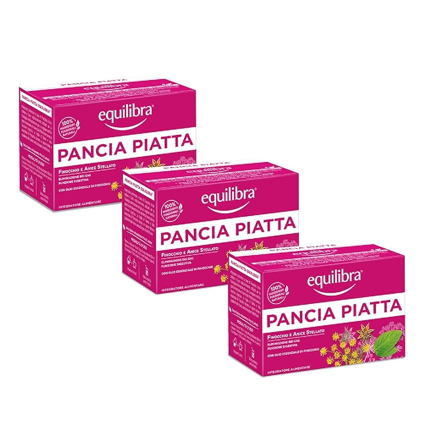 Immagine del prodotto Equilibra Integratori Alimentari Tisane, Tisana Pancia Piatta, 100% Ingredienti Funzionali per la Digestione, con Finocchio, Anice Stellato e Carvi, Materiali 100% Riciclabili, 3 Pezzi da 15 Filtri