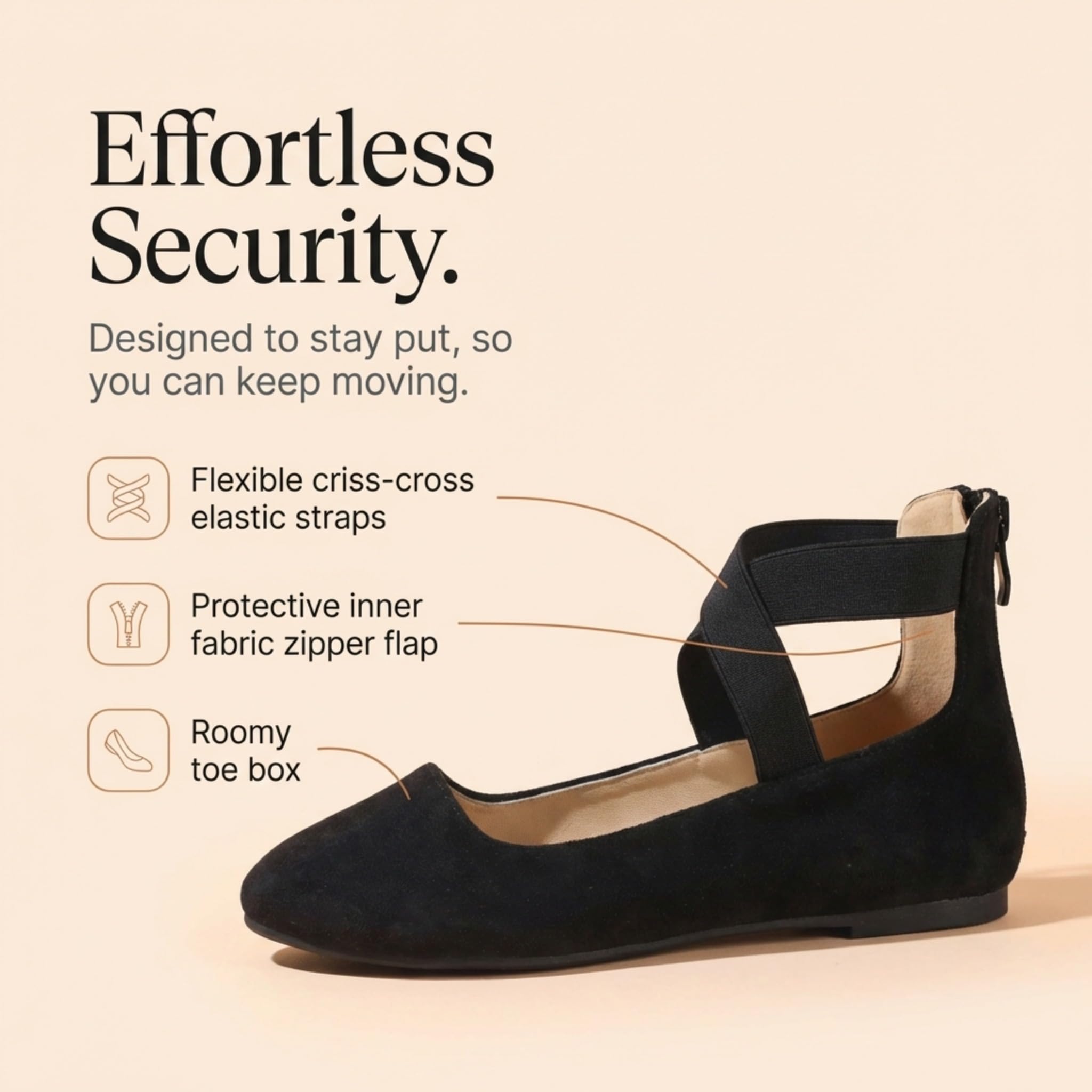 EMMA NEW YORK Ankle Strap Flats for Women, Women Flat Ballerina Shoes, Women's Ballet Flats with Strap (Su Black, 8)