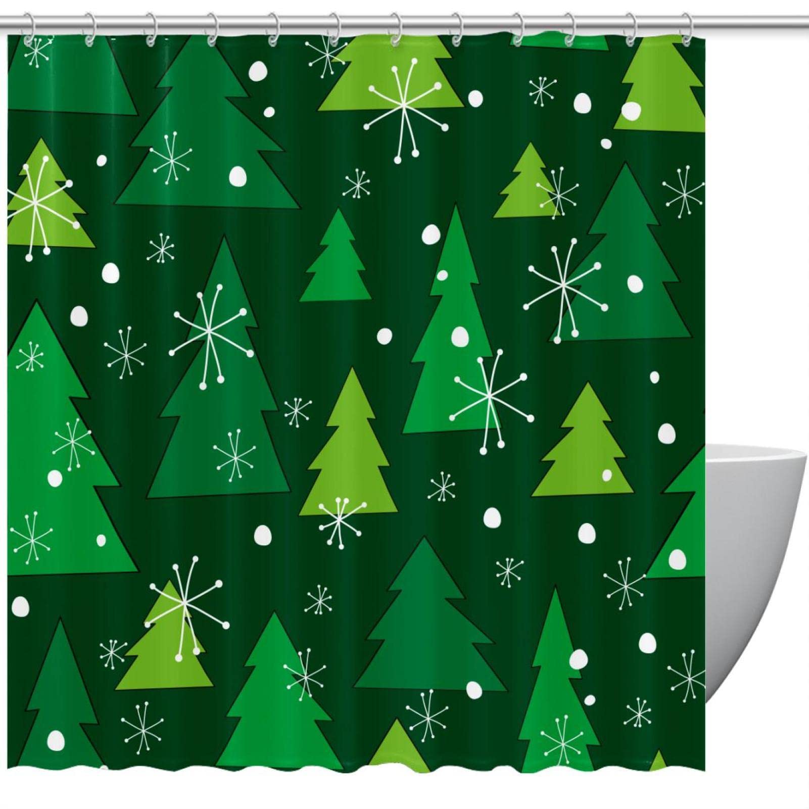 Rideau de douche de Noël vert en tissu de 183 cm idéal pour décorer l'hiver