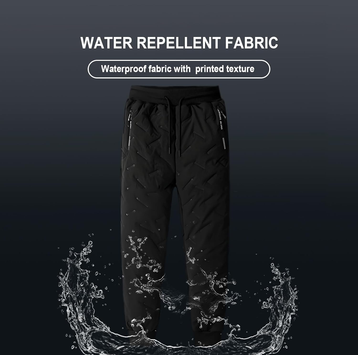 New Men's Fleece Lined Thick Warm Outdoor Casual Pants, Loose Fit Sports Trousers Black - Image 7