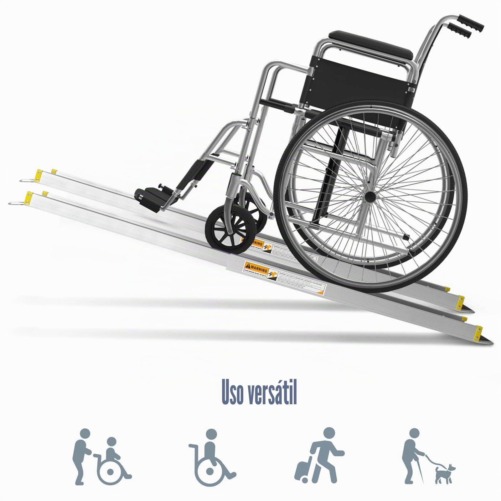 GOPLUS 2 rampas telescópicas para sillas de Ruedas, de Aluminio, rieles Antideslizantes de hasta 270 kg, rampa de Carga Ajustable, Extractor de escaleras (91,5-152,5x19cm) (121,5-213,5 cm)