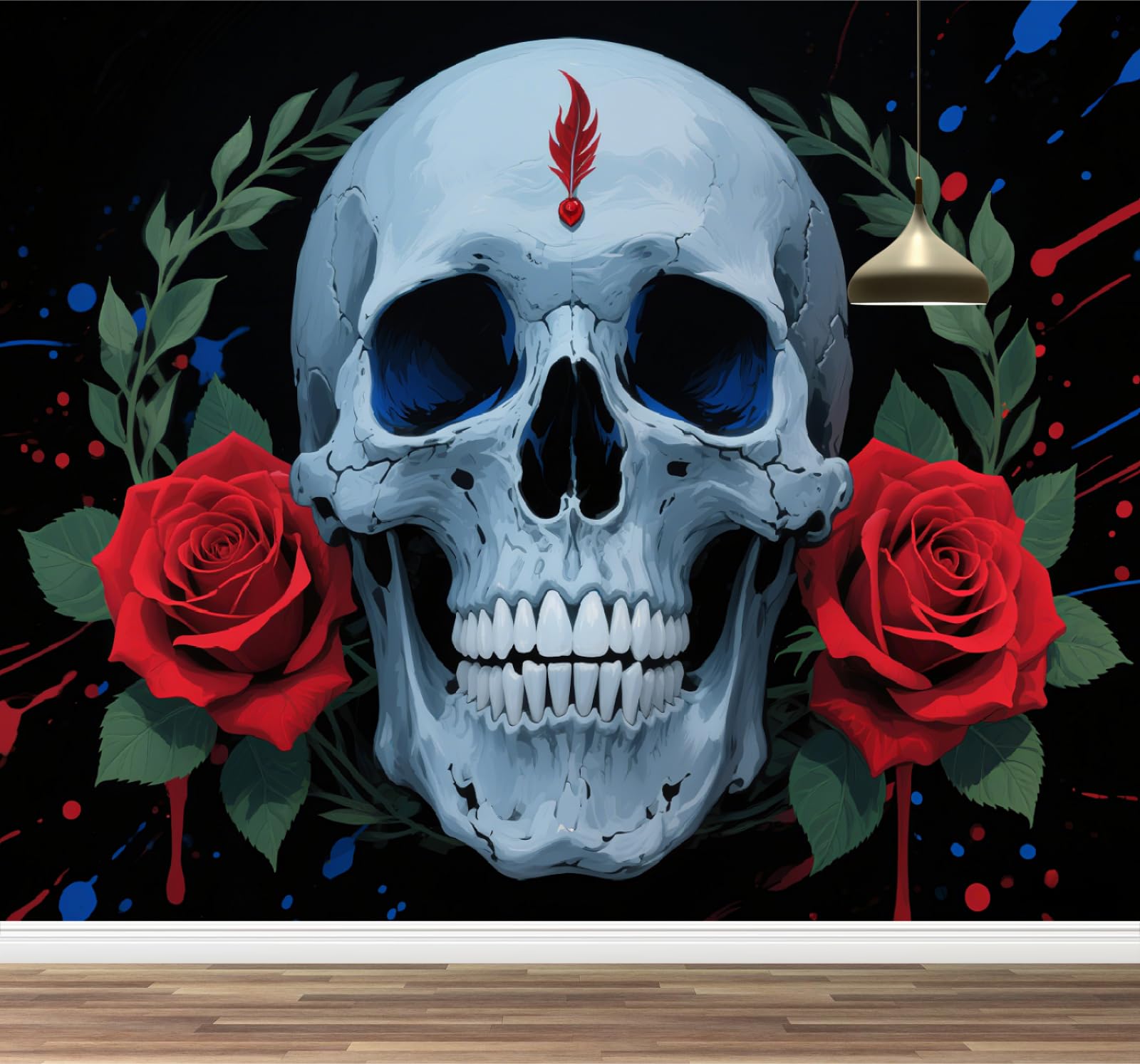 Papier peint photo grand roses rouges squelette sticker étanche 200x140cm idée cadeau mariage