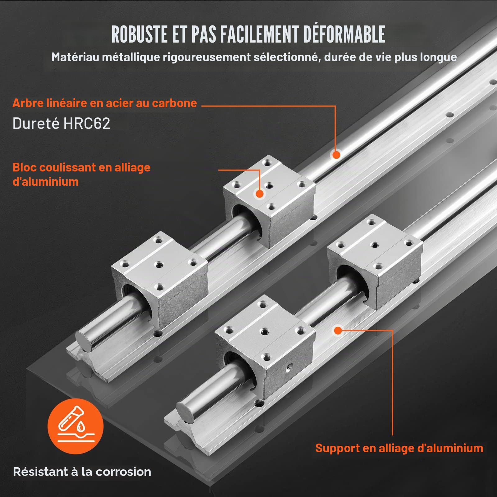 VEVOR Rail de Guidage Linéaire SBR12 1000 mm 2PCS Rails Linéaires 1000 mm 4PCS Blocs Roulement SBR12UU Kit Glissières à Roulement Linéaire pour Machines Automatisées Routeurs CNC Tours Imprimante 3D