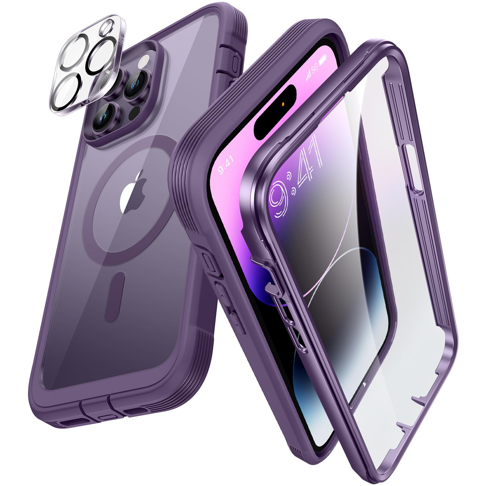 VUP for iPhone 14 Pro Case, [Compatible with Magsafe] Full Body Rugged Case with Built-in [Upgraded Tempered Glass] Screen Protector, Magnetic Phone Case for iPhone 14 Pro Case 6.1" (Purple)
