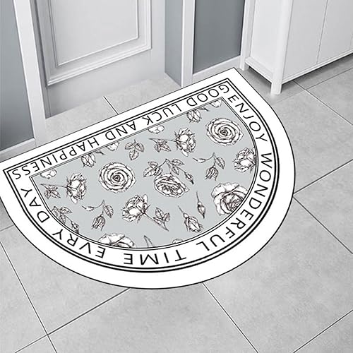 Miniatura 10 de Tapete de medio círculo personalizado, para puerta de entrada, entrada, interior, exterior, exterior, para puerta trasera, borde gris, 15.7 x 23.6 in