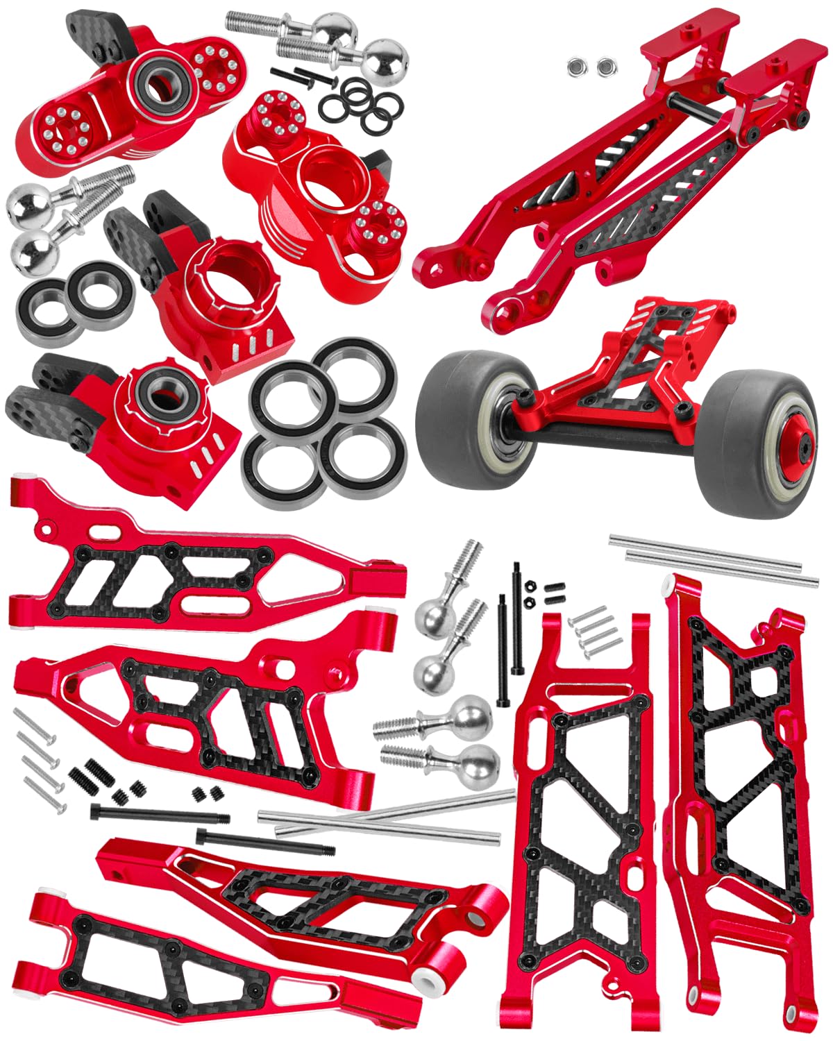 RCarmubWow RC Upgrades Part for 1/8 Kraton/Outcast/Notorious 6S BLX,Alloy Front Rear Suspension Arms,Front Knuckles Steering Blocks &Rear Hub Stub