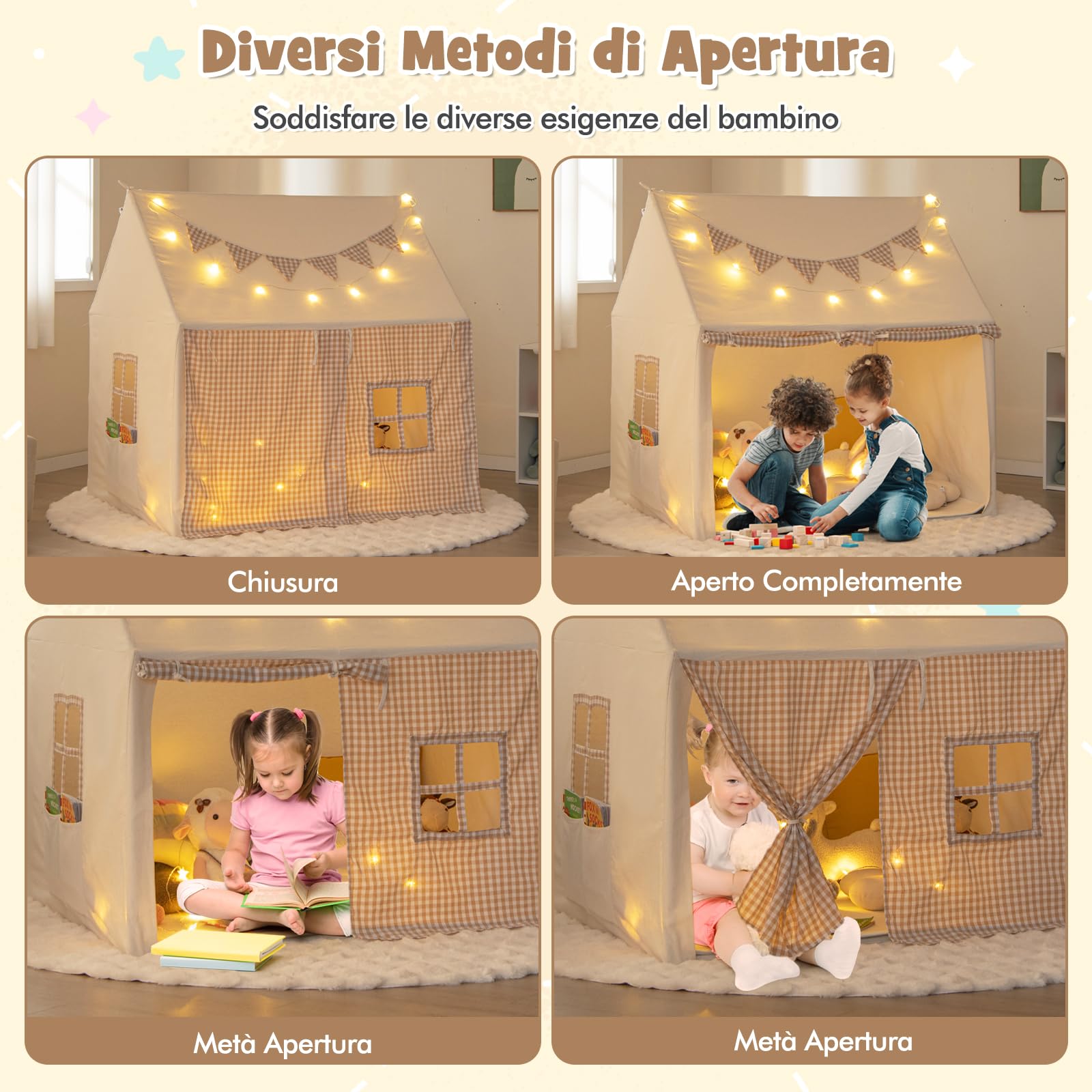 RELAX4LIFE Tenda da Gioco per Bambini con Luci a Stella