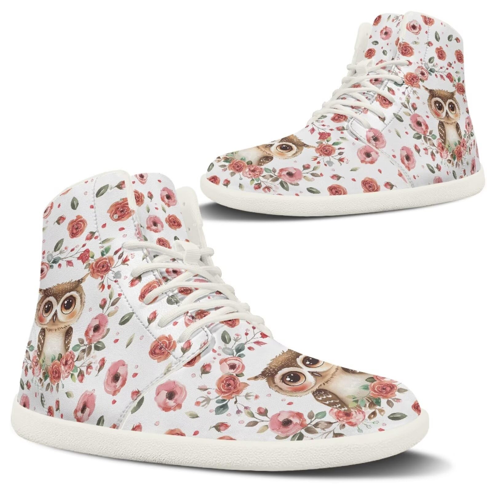 Fuxowvby Owl Flower Wide Fashion Barefoot Women Casual Zero Drop Running Workout Soft Play Training Sneaker for Ladies Waterproof Non-Slip Cross-Trainer for Womens White US 6