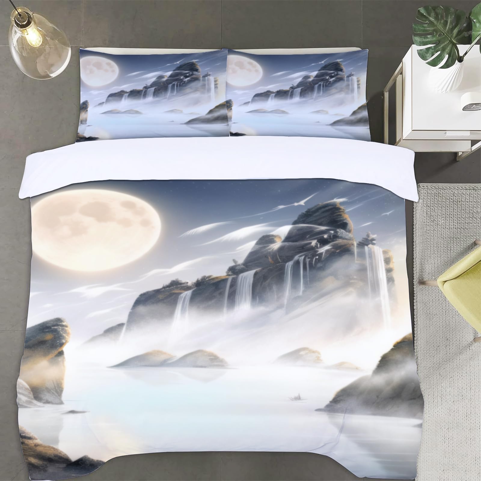 Housse de couette 220x240 peinture de paysage naturel parure de lit 2 personnes avec fermeture éclair