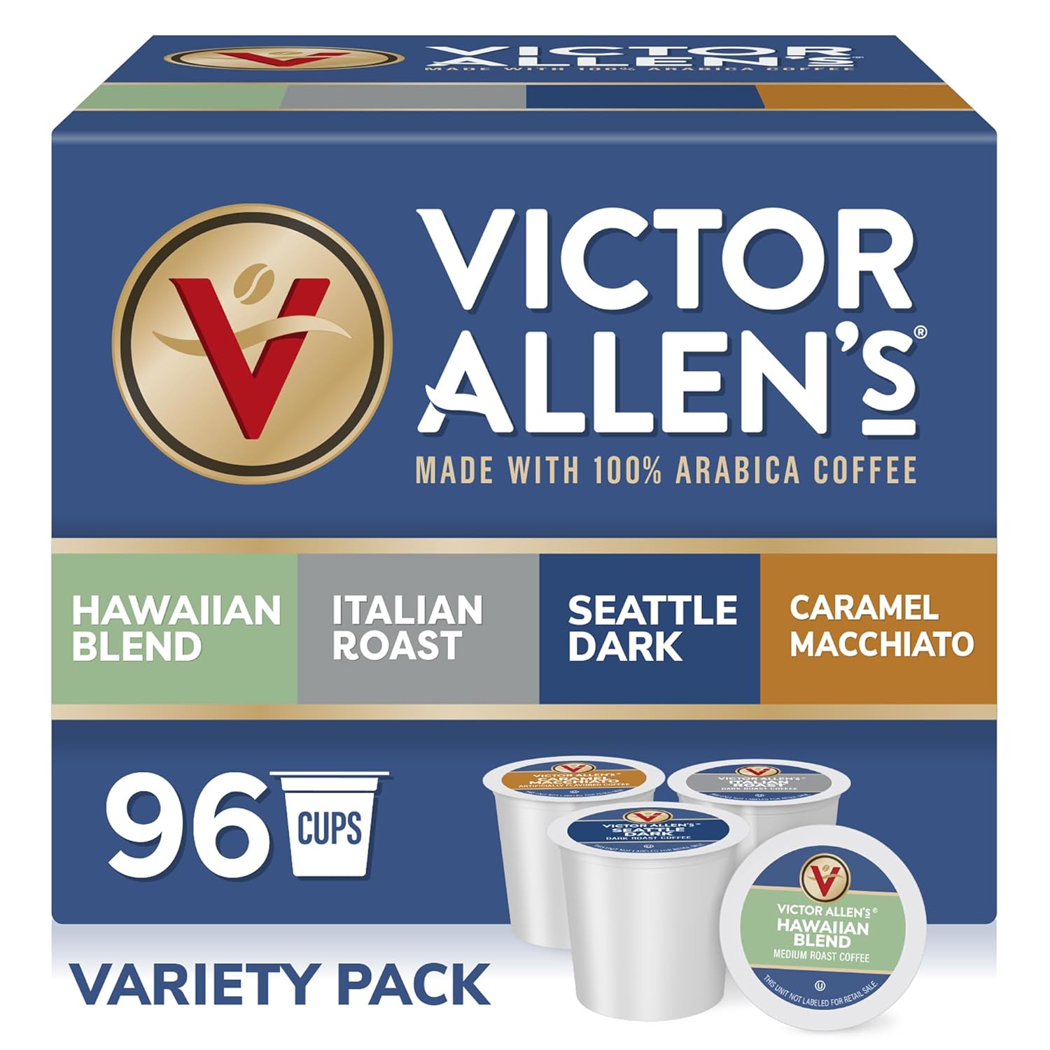 Victor Allen’s Coffee Variety Pack (Kona Blend, Italian Roast, Seattle Dark, Caramel Macchiato), 96 Count, Single Serve Coffee Pods for Keurig K-Cup Brewers