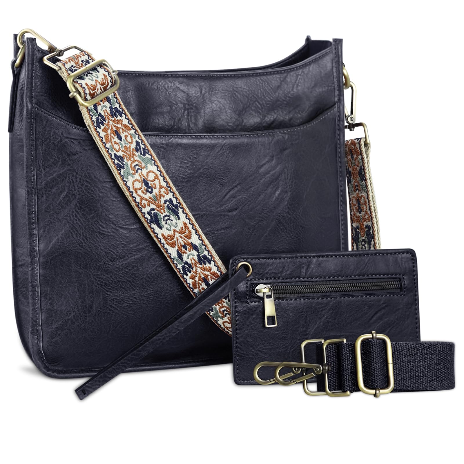 KITATU Vegan Leather Crossbody Bags for Women Trendy Hobo Shoulder 2Pcs Purses and Handbags Set With 2 Straps