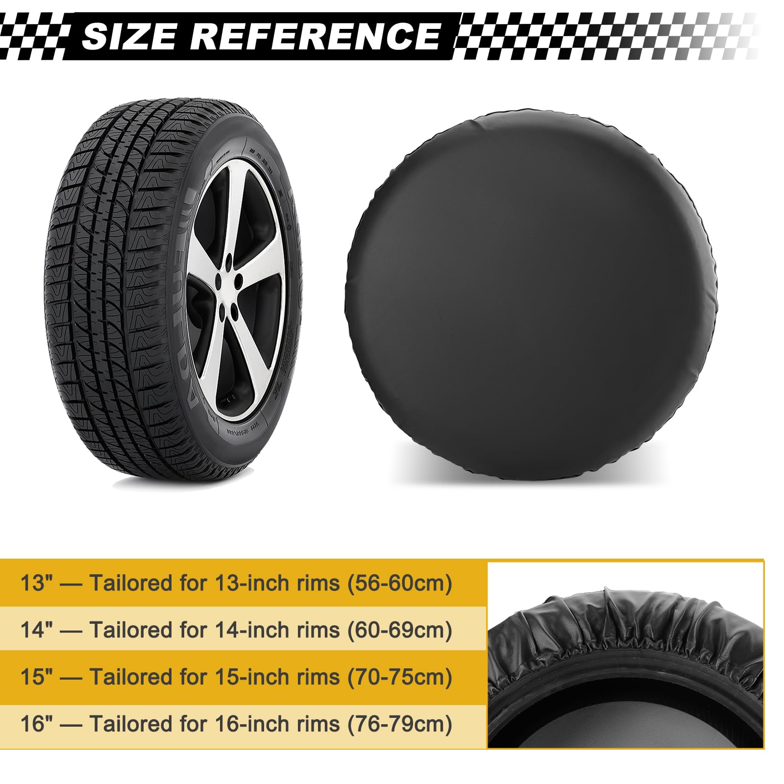 13"-16" Housse de Roue de Secours, Ajustement Universel, en Cuir Souple PVC, imperméable et résistant à la poussière, Sacs de Rangement pour pneus de Jeep, SUV
