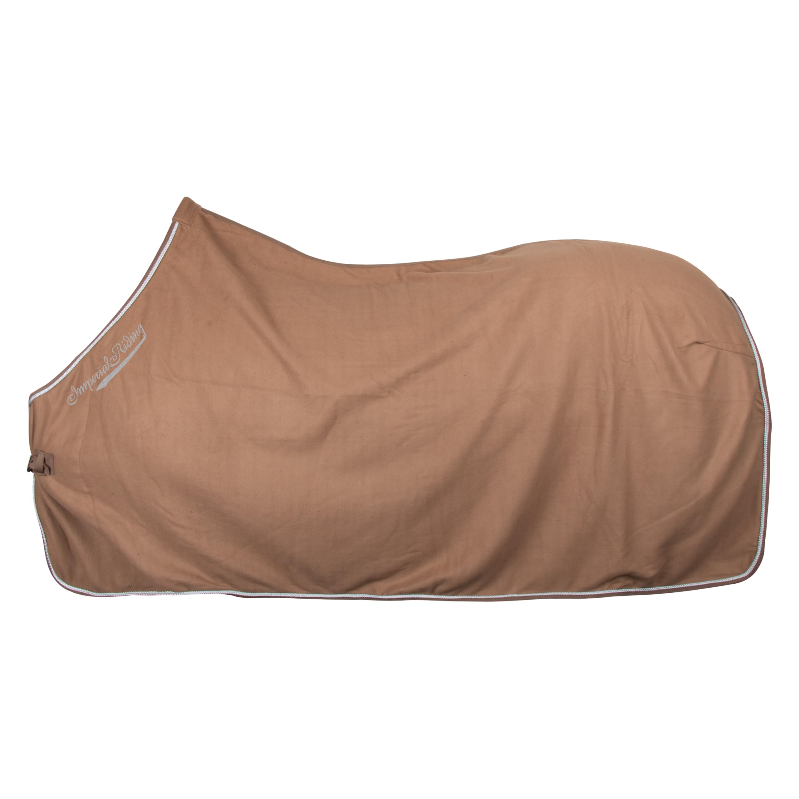 Imperial Riding IRH Classic Fleece Blanket, Horse Fleece and Cooler Blanket, Blanket with Large Collar, Removable Cross Straps, Tail Cord and Logo, Cappuccino, 125