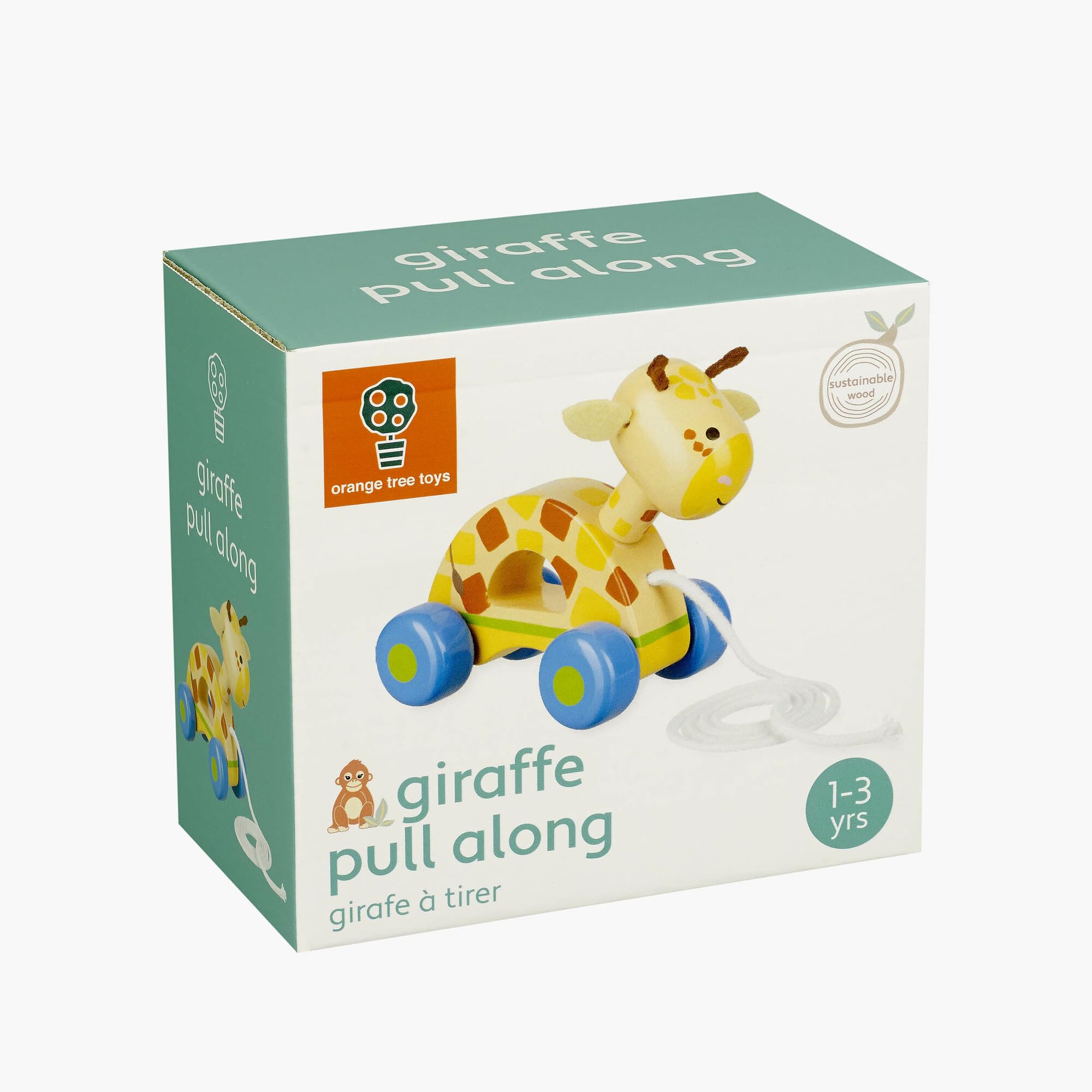 Orange Tree Toys: Pull Along: Giraffe - Wooden Toy, Colorful Wheeled Character, Push-Pull, Encourage First Steps, FSC Certified, Toddler & Kids Age 1+