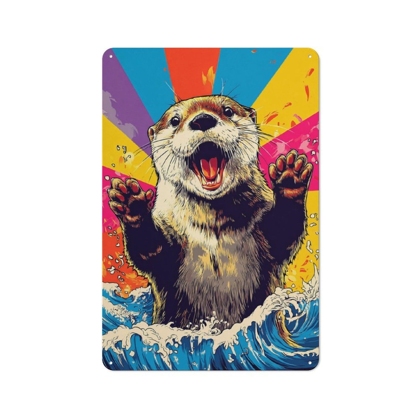 Junmoney Otter Power The Wild Spirit! Tin Wall Sign With Design 30X20cm, Classic Diner Style Decor For Bakery, Diner, Cafe Or Family Room