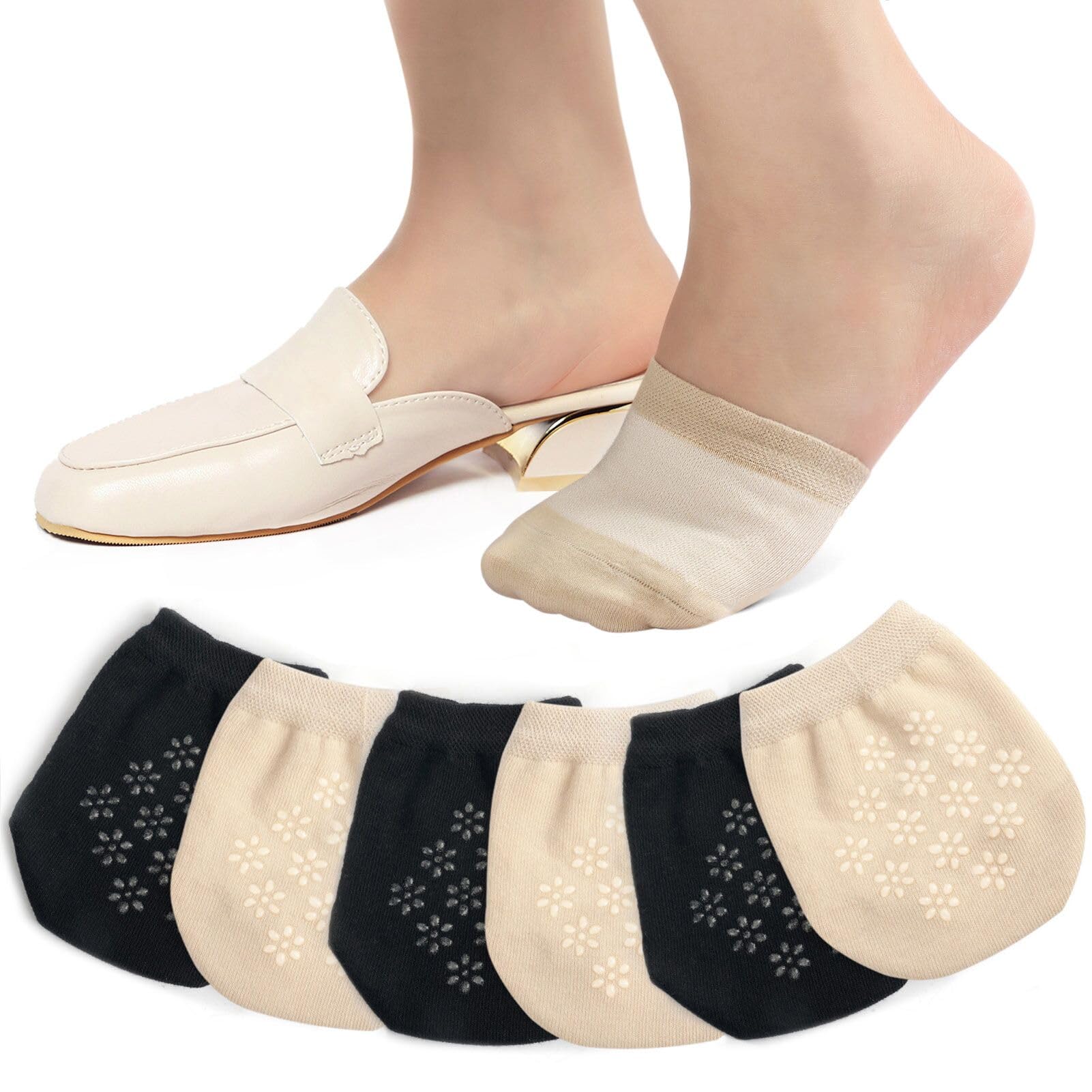 Toes Home Half Toe Socks Womens for Mules, Non Slip No Show 4-8 Pairs