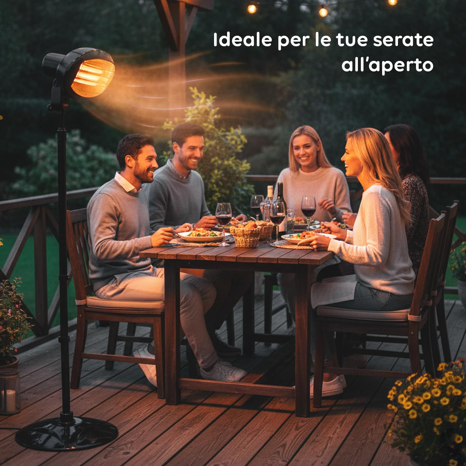 Wintem – Stufa Elettrica da Patio Verticale Ignis con 3 Livelli di Riscaldamento, Altezza Regolabile 130–200 cm, Testa Inclinabile a 45°, Riscaldamento Elettrico a Basso Consumo per Esterni
