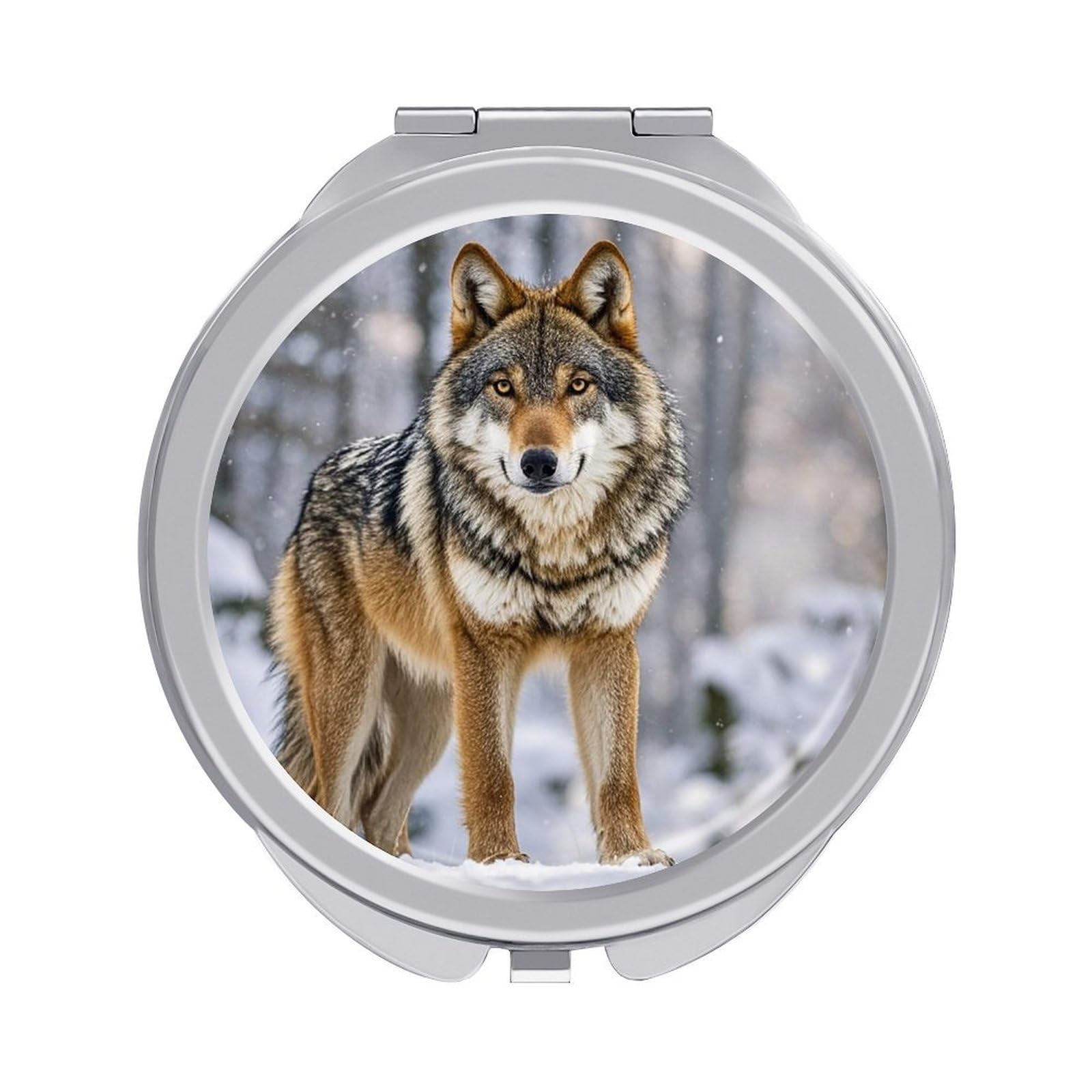 LZQPOEAS Wolf Travel Makeup Mirror 1X/2X Magnifying 2.4In Double Sided Metal Round Compact Mirrors Portable Mini Mirror for Purse, Pocket Folding Handheld for Women Gift