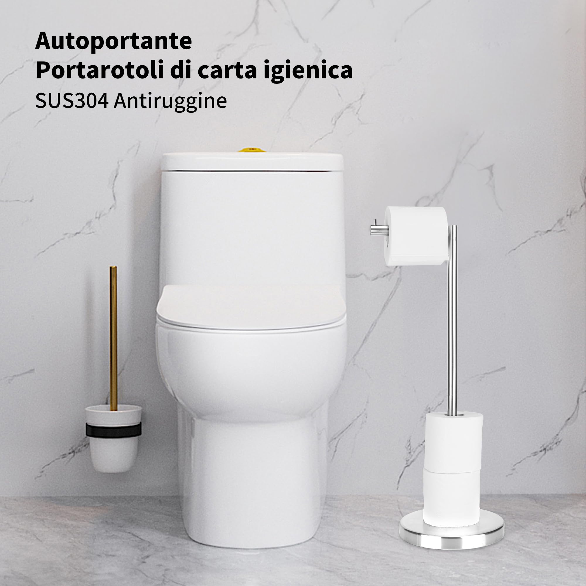 RFOUO Supporto per carta igienica in nichel spazzolato, supporto per carta igienica autoportante, 1,8 kg, con base pesante per 4 + 1 rotoli, porta carta igienica, supporto per rotolo di carta igienica