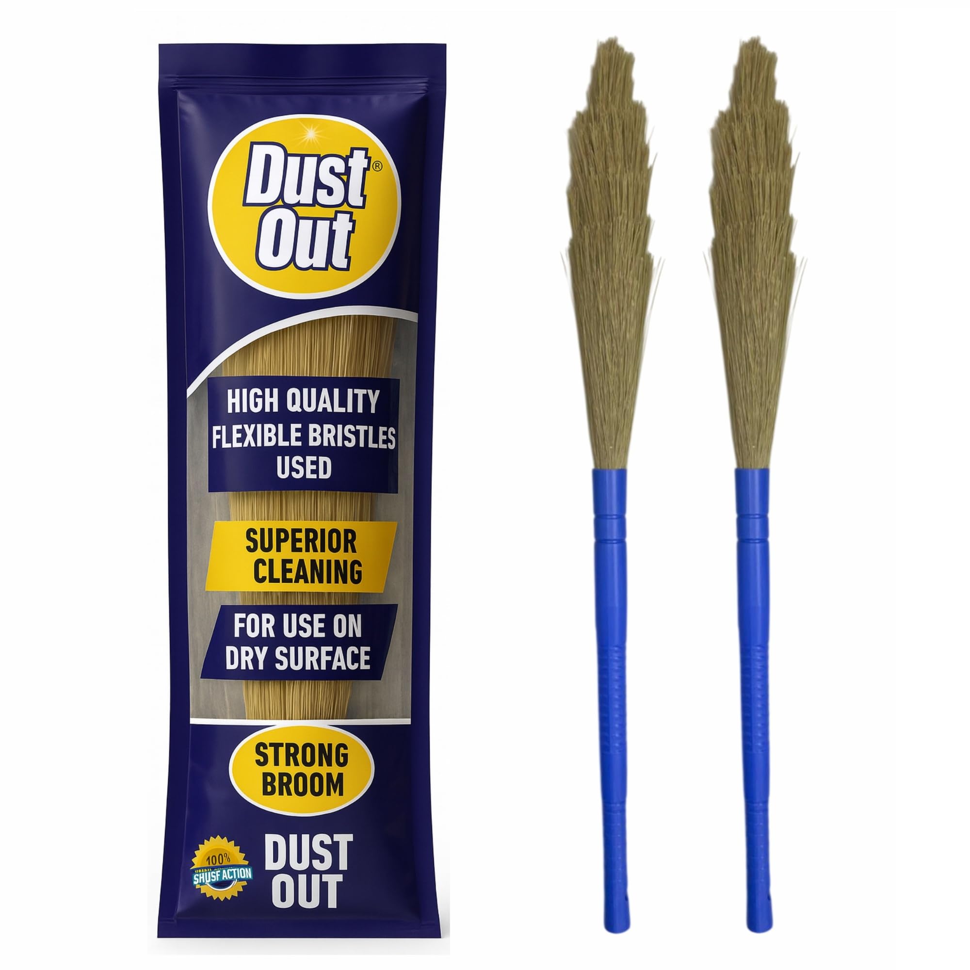Dust Out (Pack of 2) Washable Plastic Broom (Multicolor). Fiber Wet and Dry, Ideal for Floor Cleaning. Color May Be Vary.