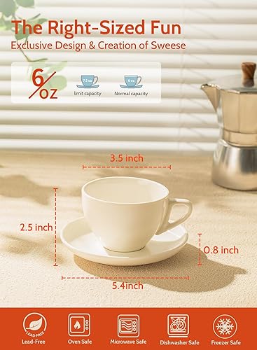 Vista 22 de Sweese - Tazas de porcelana con platillos (6 unidades), varios