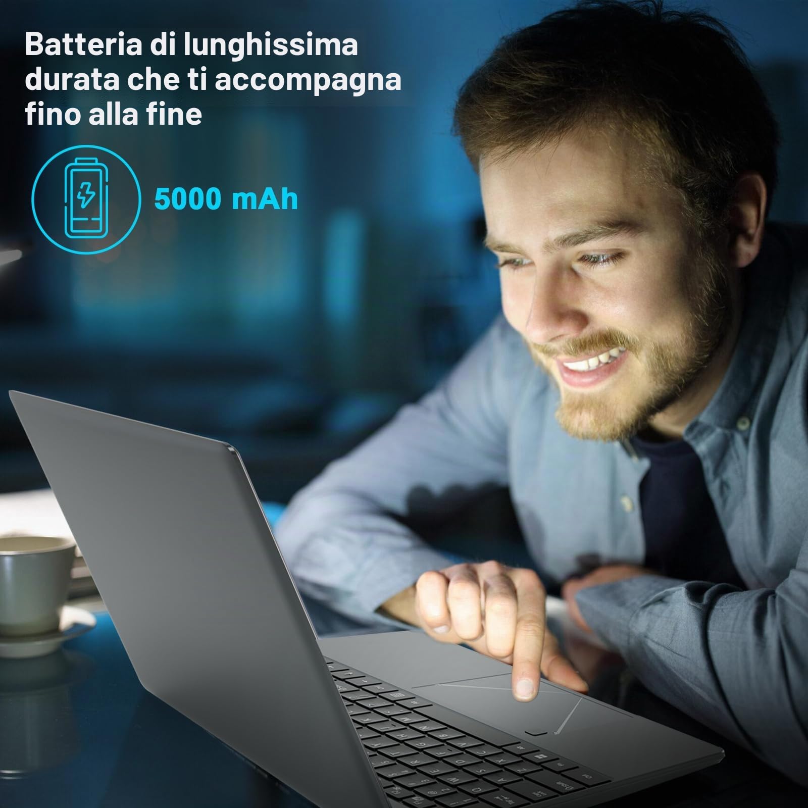 PINSTONE Computer portatile da 15,6 pollici, PC portatile 16 GB LPDDR4 RAM 512 GB SSD, processore Celeron N5095 quad-core riconoscimento impronte digitali, HDMI, Bluetooth 4.2, WiFi 5, USB 3.0