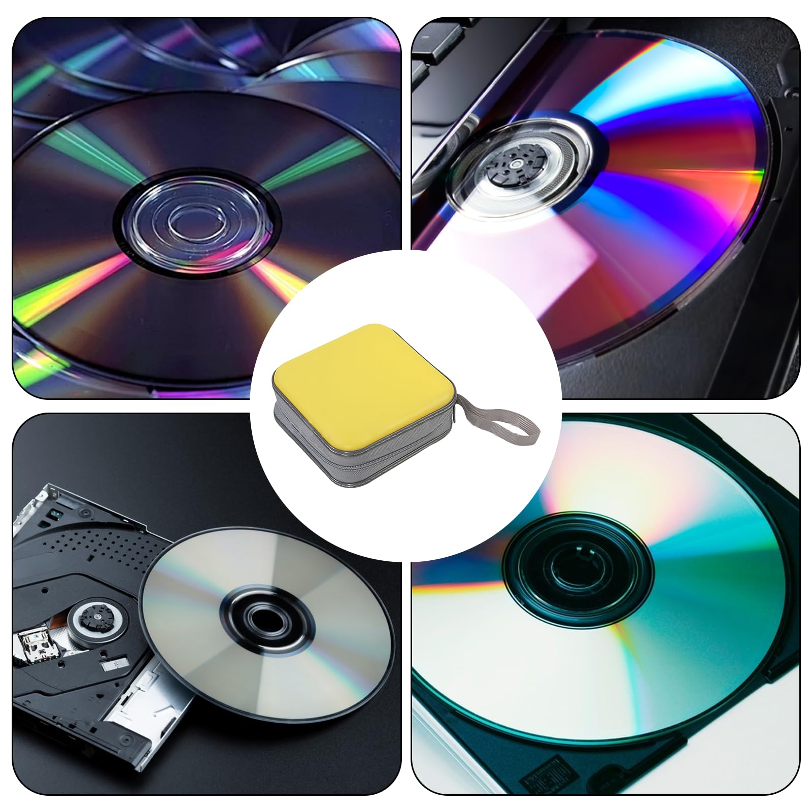 Porta CD portatile con cerniera, per 48 CD e DVD, per auto, casa, viaggi (giallo)