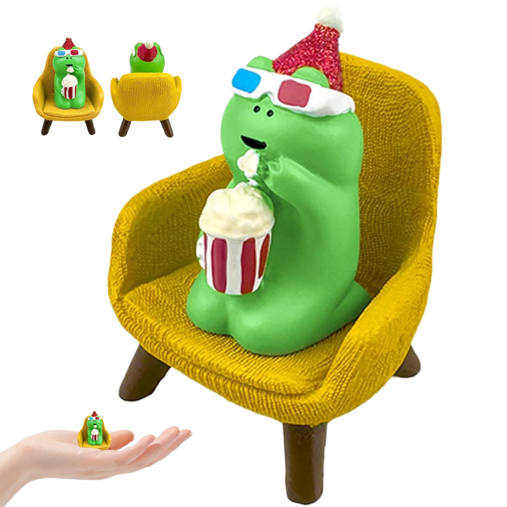 Takingup Miniature Frogs Mini Frogs with Chair Cute Popcorn Frog Figurines Resin Funny Sculpture for Shelf Desk Decoration