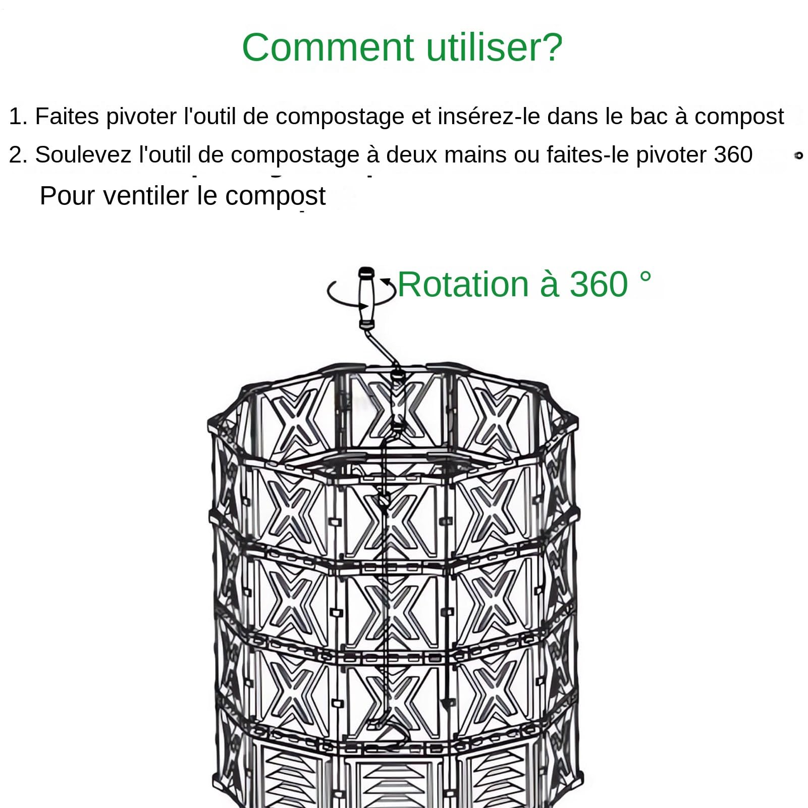 Aireador de compost de jardín - agitación de compost, barra de mezcla de | suelo | Twist de compost manual, mango ergonómico de acero inoxidable, dispositivo compacto para pequeños b
