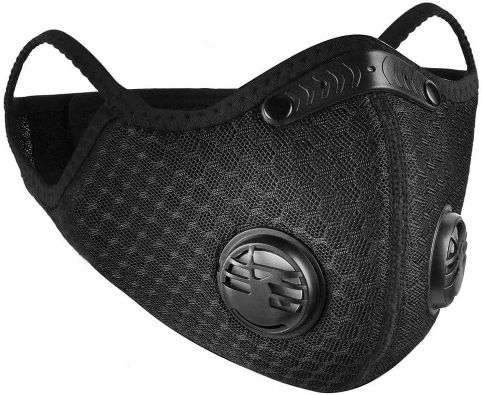 Dust Mask with Filters, Reusable Activated Carbon Dustproof Respirator Safety Breathing Mask for Pollen Allergy Woodworking Mowing Running Cycling Outdoor Activities (Black)