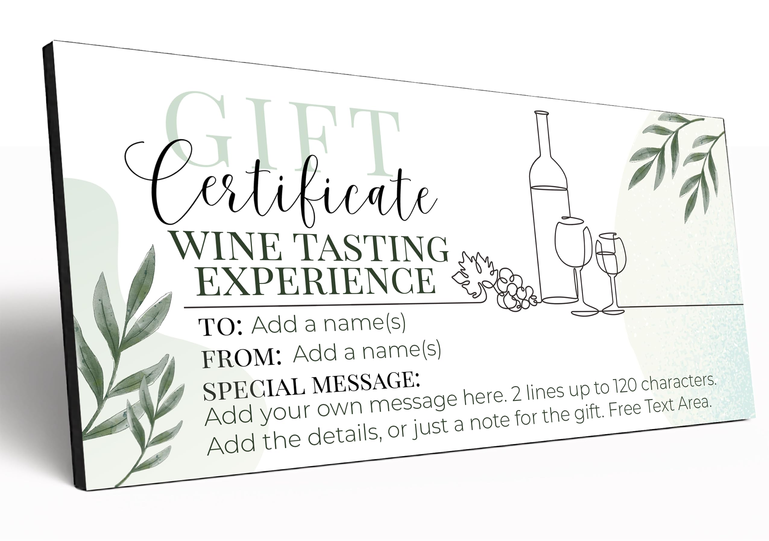 The Plum Penguin Customisable Gift Certificate 6mm MDF Personalised Gift Voucher Experience Event Gift Elegant Botanical Design (Wine Tasting)