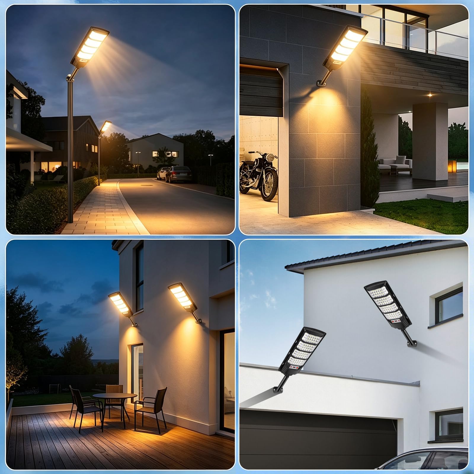 600W Lampione Solare Led Esterno 2 pezzi,3000K Lampioni da Giardino Esterno Solari con Sensore di Movimento,IP66 Impermeabile Faretto Stradale per Garage Strada