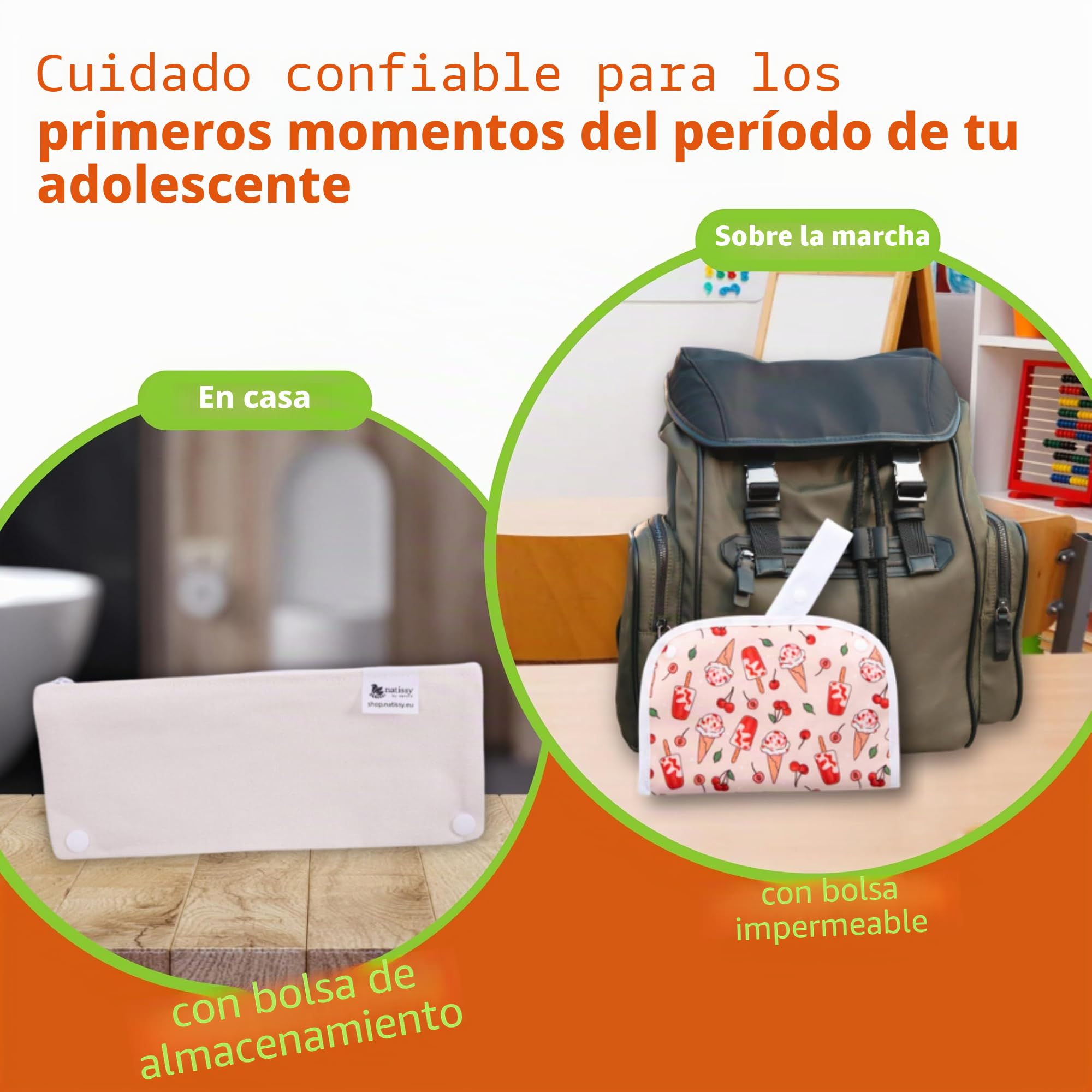 Natissy Compresas Reutilizables de Algodón Orgánico para Adolescente, Pack 6 (S+M)