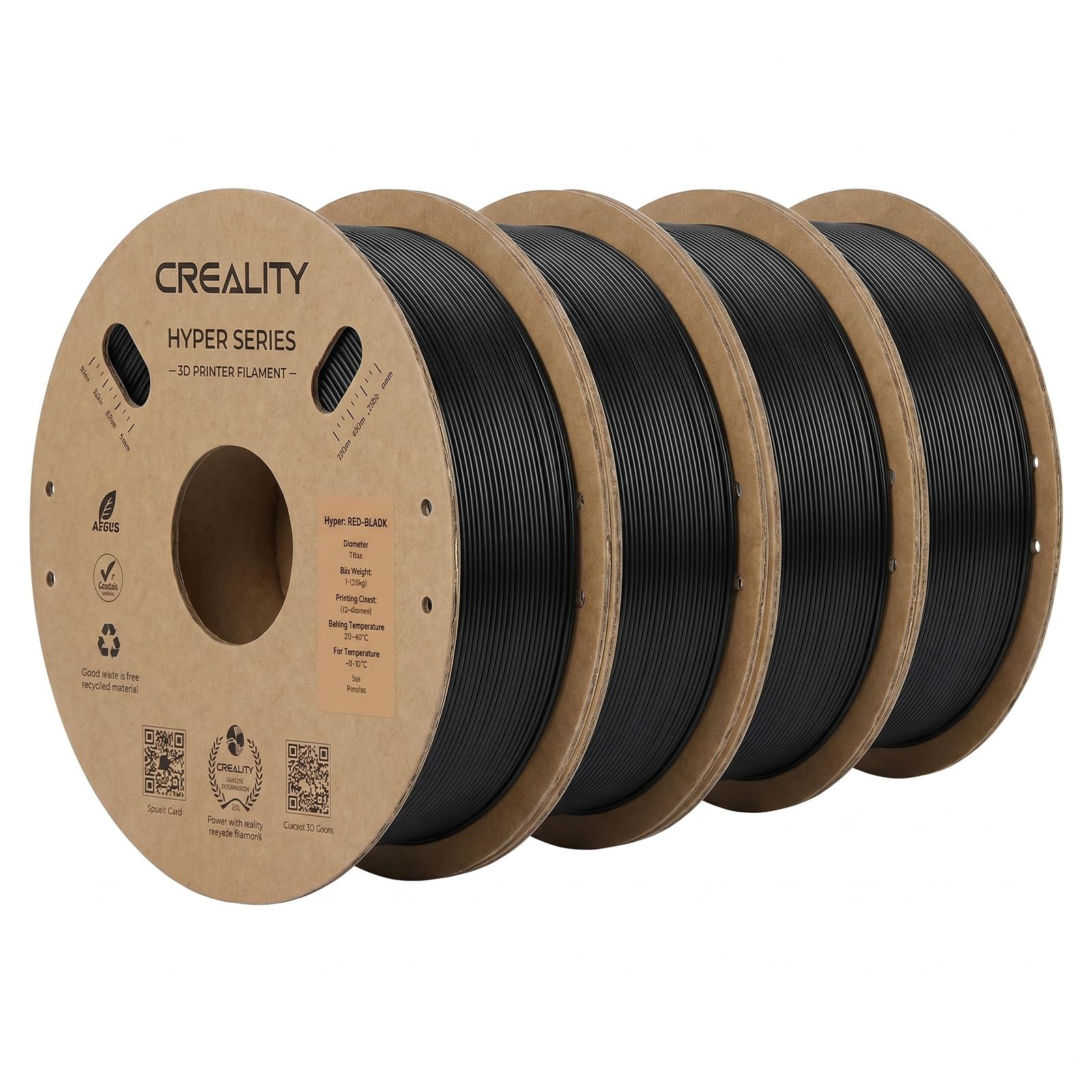 Creality Hyper ABS 1.75mm 4KG, Black*4, 4-Pack