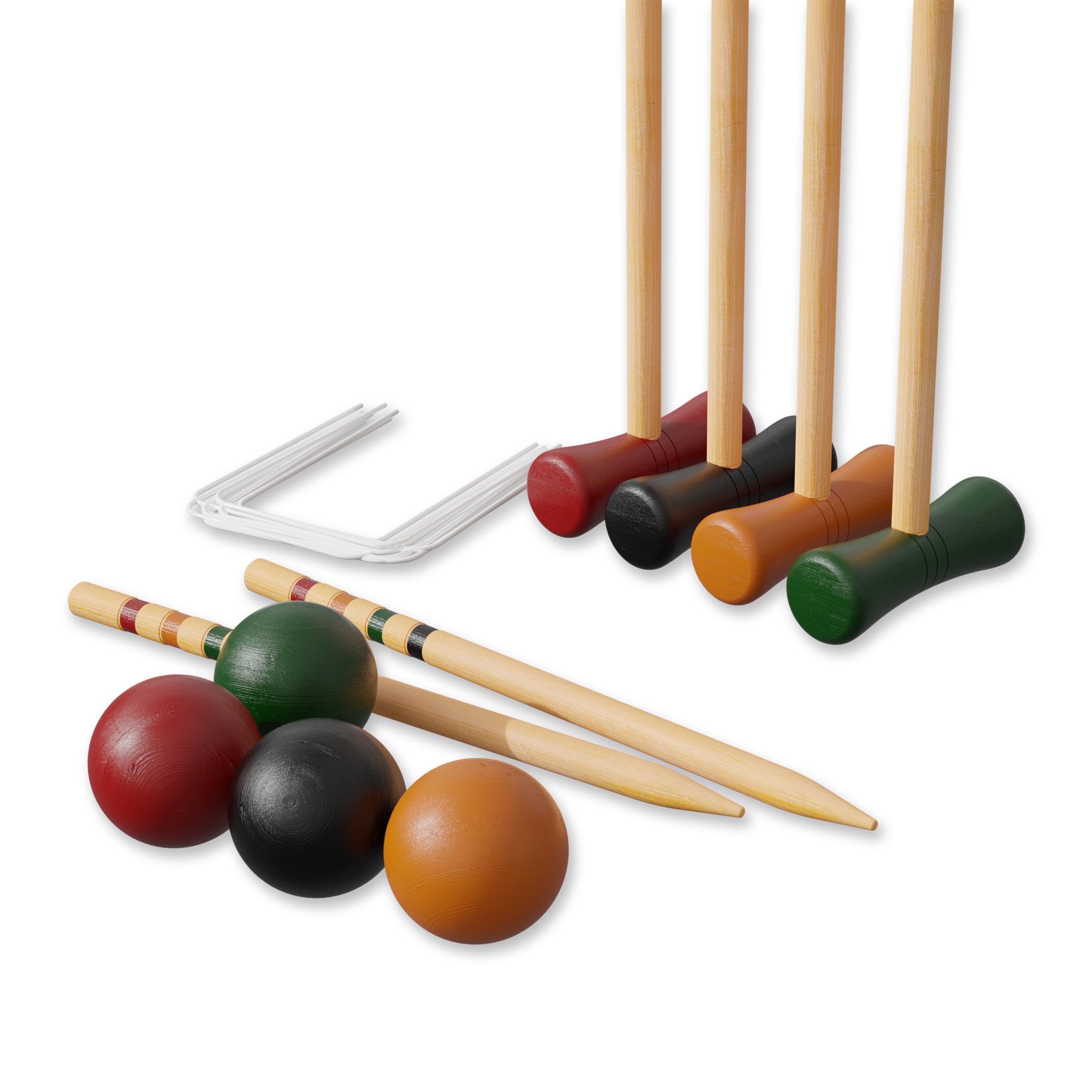 Carromco 4er Krocket Set Erwachsene, Holz Krocket Kinder Outdoor Spiel Basic-XM, 4 Spieler, Croquet Spiel aus Holz