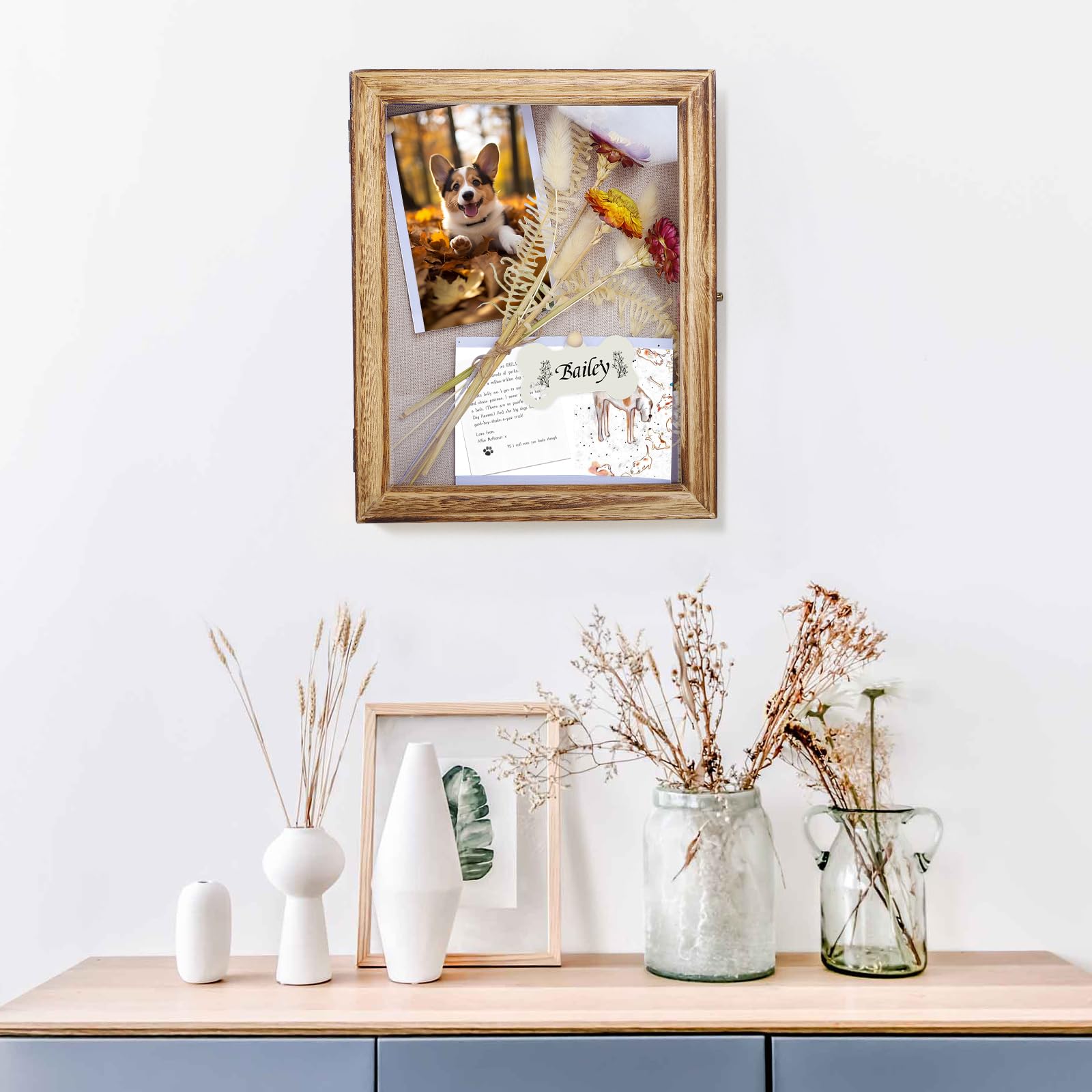 Marcos con Profundidad, Wood Shadow Box Frame, Marco Profundo de 25x20 cm para Pared o Mesa - Exhibidor 3D para Fotos, Flores, Arte y Objetos Sentimentales