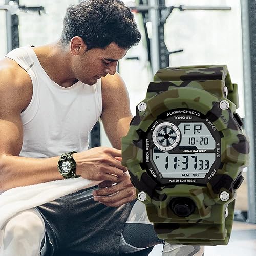 Miniatura 2 de TONSHEN Reloj deportivo para hombre, digital, LED, cara grande, 164.0 ft, impermeable, resistente al agua, reloj militar simple, cronómetro, fecha,