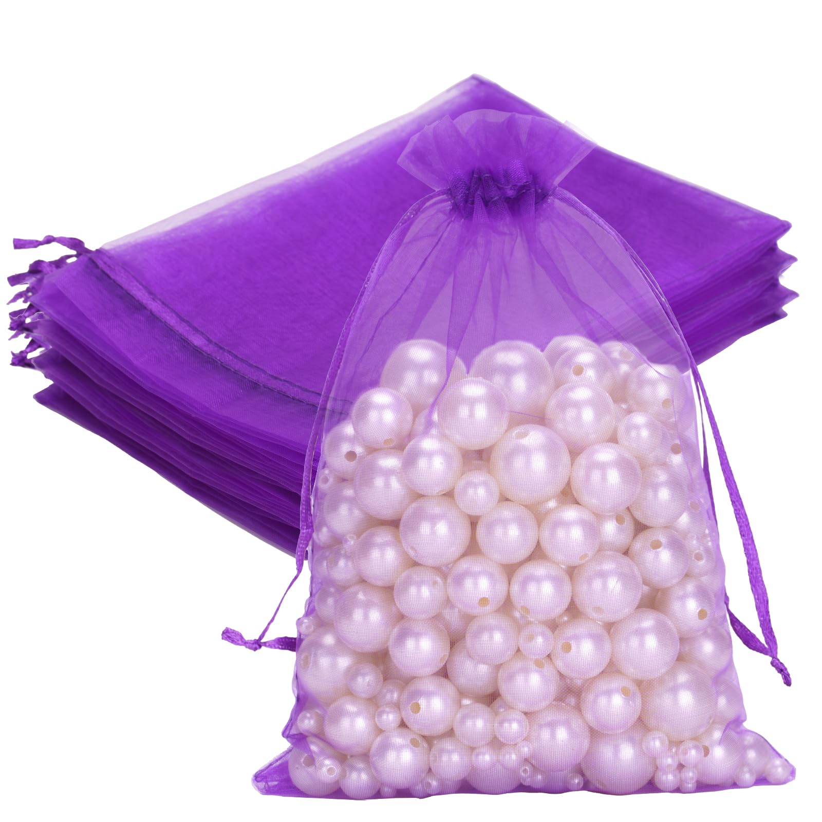 G2PLUS 25PCS Purple Organza Bags 5x7 inches, Sheer Mesh Jewelry Pouches, Organza Gift Bags with Drawstring for Candy, Jewelry, Wedding Party Favors