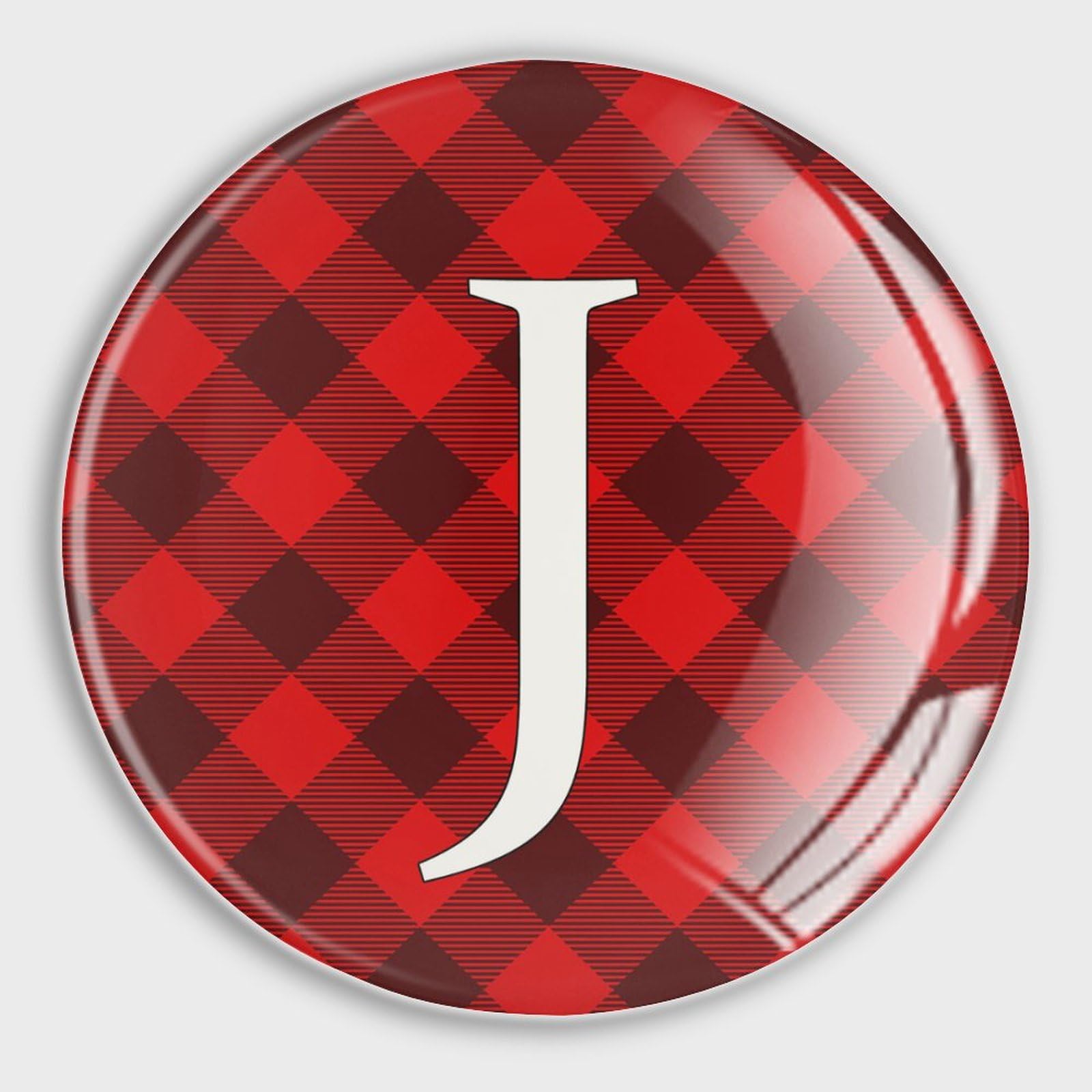 Imanes de cristal letra J de cuadros rojos para nevera y cocina pack de 4