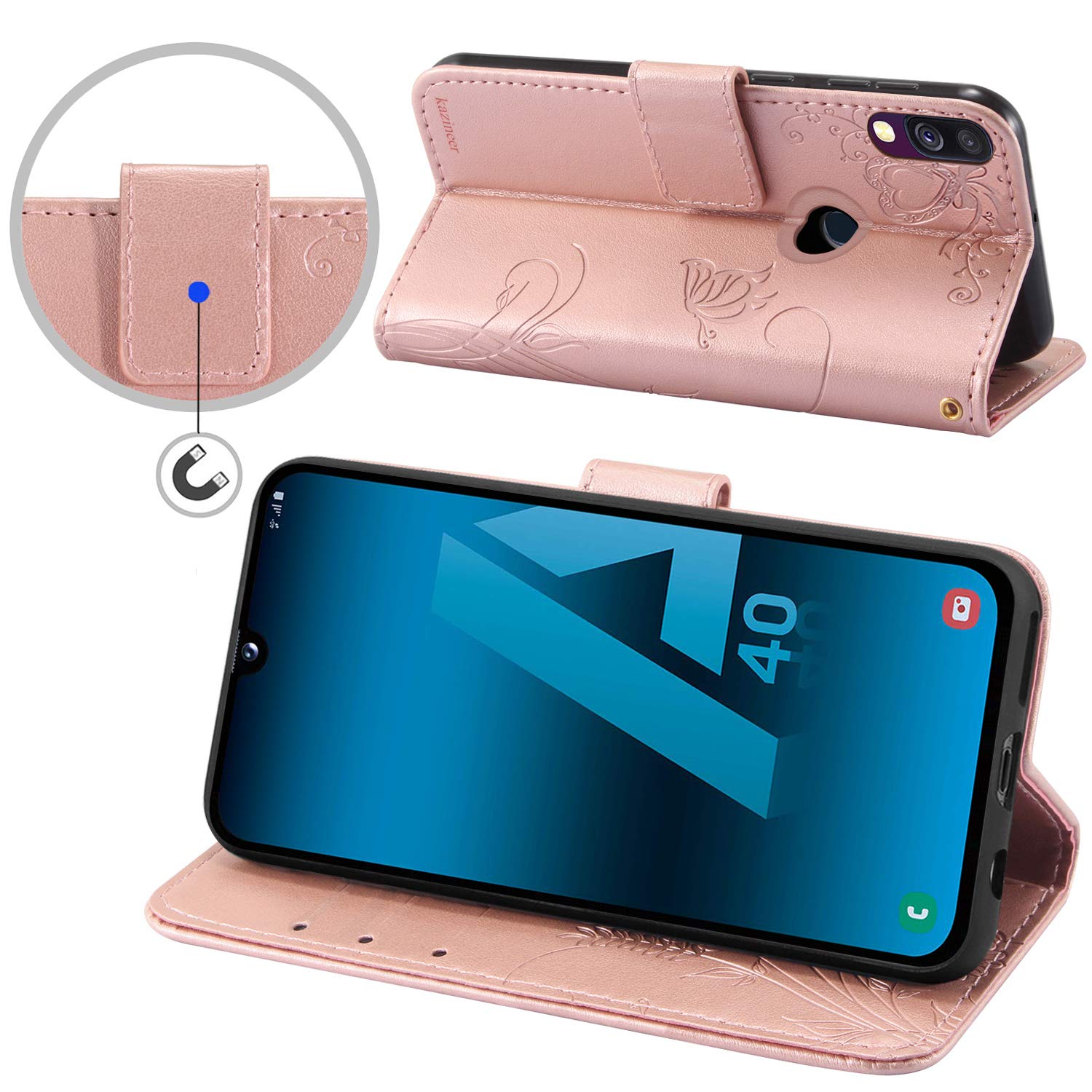 Newtop Cover Compatibile per Samsung Galaxy A40, HQ Lateral Custodia Libro Flip Magnetica Portafoglio Simil Pelle Stand (Rosso