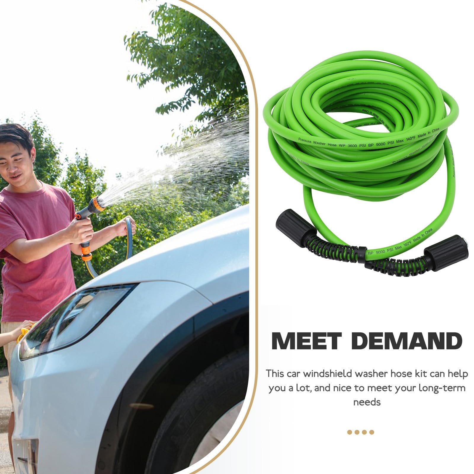Tubo di Prolunga 15 M per Idropulitrice ad Alta Pressione | Pvc e Lega di Zinco, Tubo Flessibile Verde Chiaro, Attacco 14, 15mm Interno e 22mm Esterno