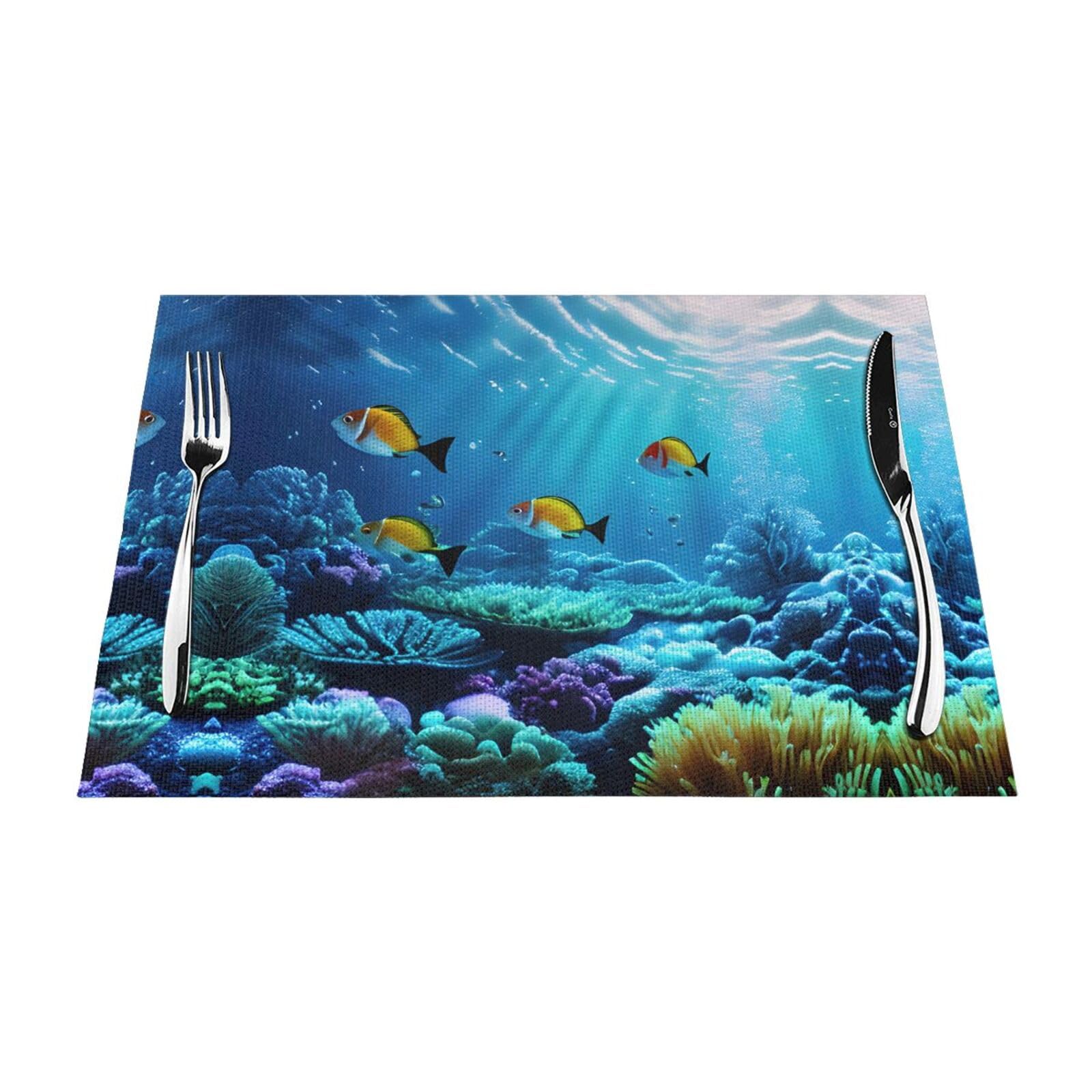 Placemats Set of 6,Table Mats Washable Placemat Decoration, Tranquil Underwater Scenery Print