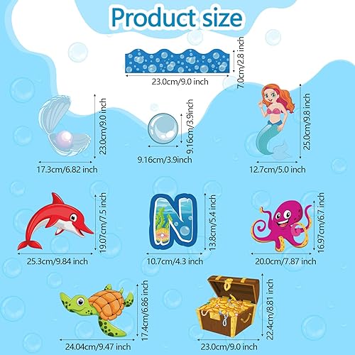 Miniatura 2 de Pajean Juego de 83 piezas de decoración para tablón de anuncios de aula con temática de playa oceánica, para bucear en el aprendizaje, animales